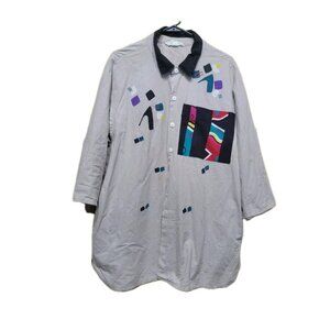 1980s Cissy Bohannon New Wave colorful button shirt Womens XL tan